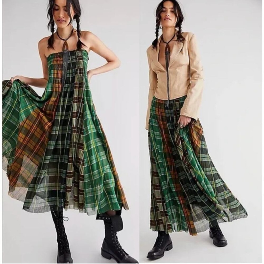 Green Plaid Maxi Dress - Women Dresses Maxi